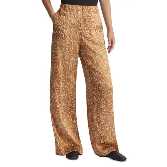 LAFAYETTE 148 WOMENS XSMALL SILK FLOATING LEAVES RIVERSIDE STRETCH PANTS CAMEL - Picture 3 of 14